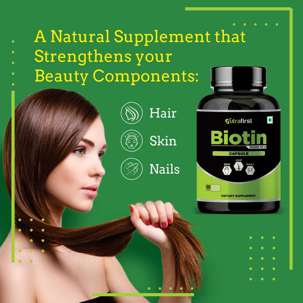 Nutrafirst Biotin Capsules for Hair, Skin and Nails 10000mcg – 60 Capsules