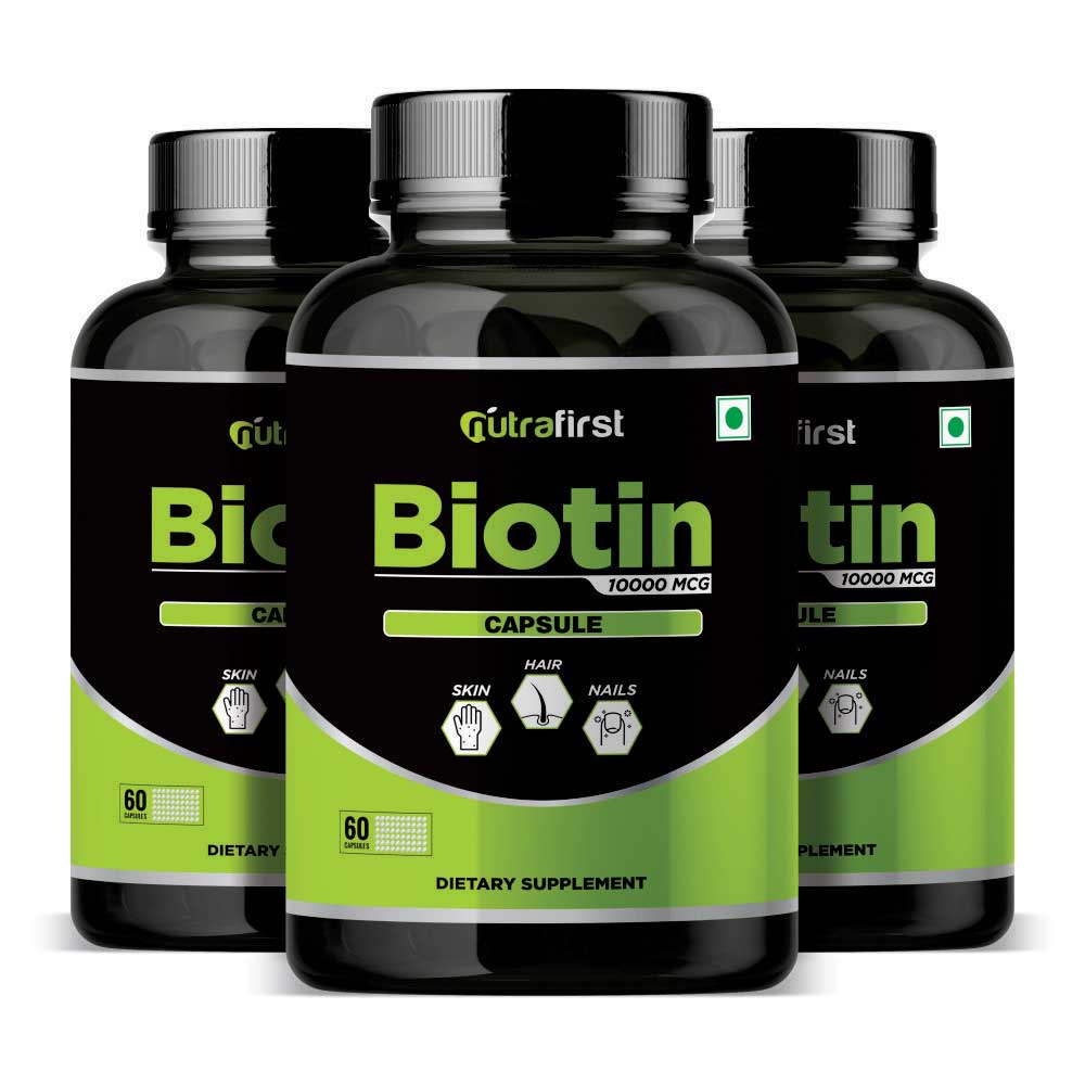 Biotin (Vitamin B7) Capsules For Hair, Skin and Nails (3 Bottles Pack)