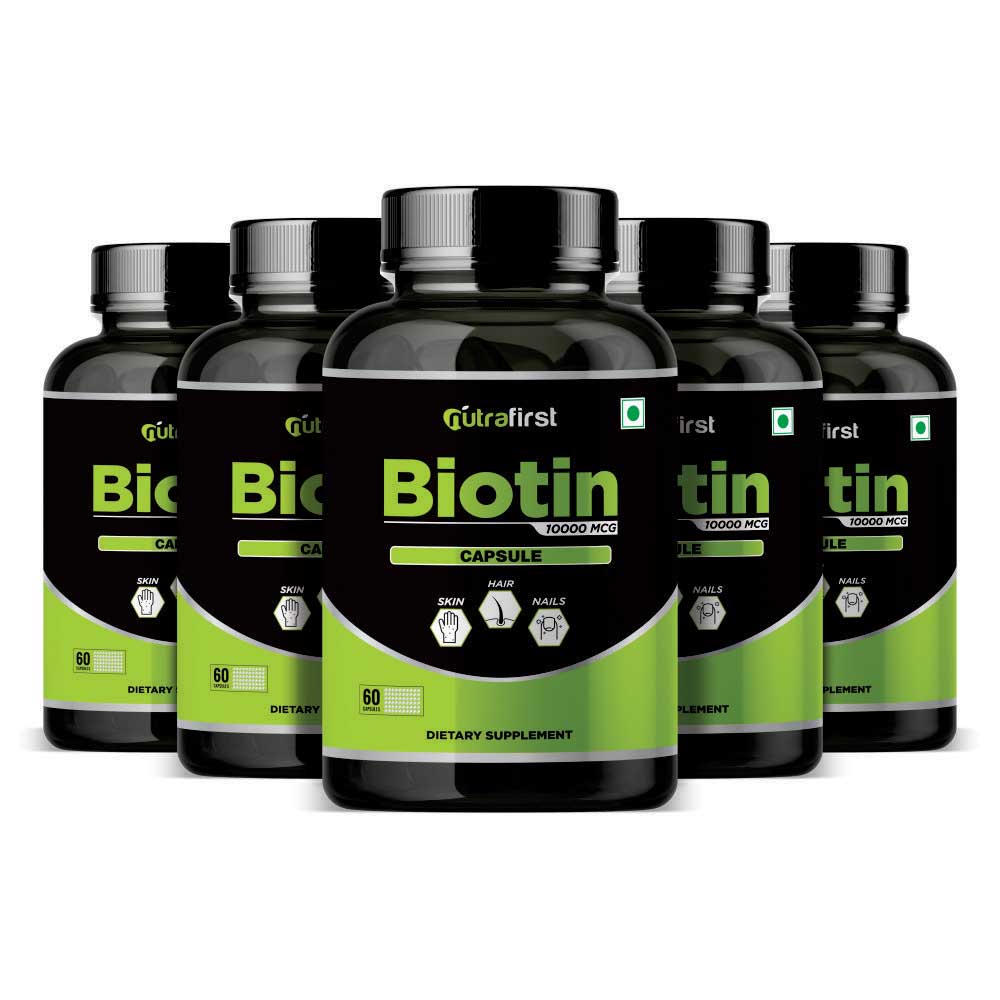 Biotin (Vitamin B7) For Hair, Skin and Nails (5 Bottles Pack)