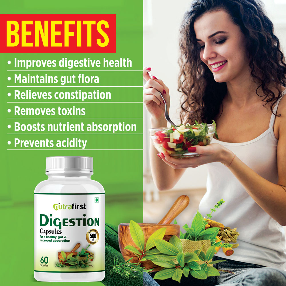 Nutrafirst Digestion Capsules 500mg for Acidity and Constipation – 60 Capsules
