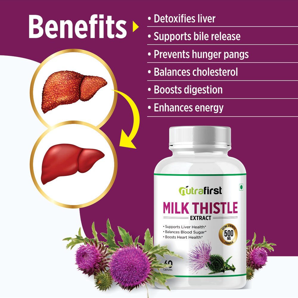 Nutrafirst Milk Thistle (Silymarin) Extract 500mg for Fatty Liver – 60 Capsules