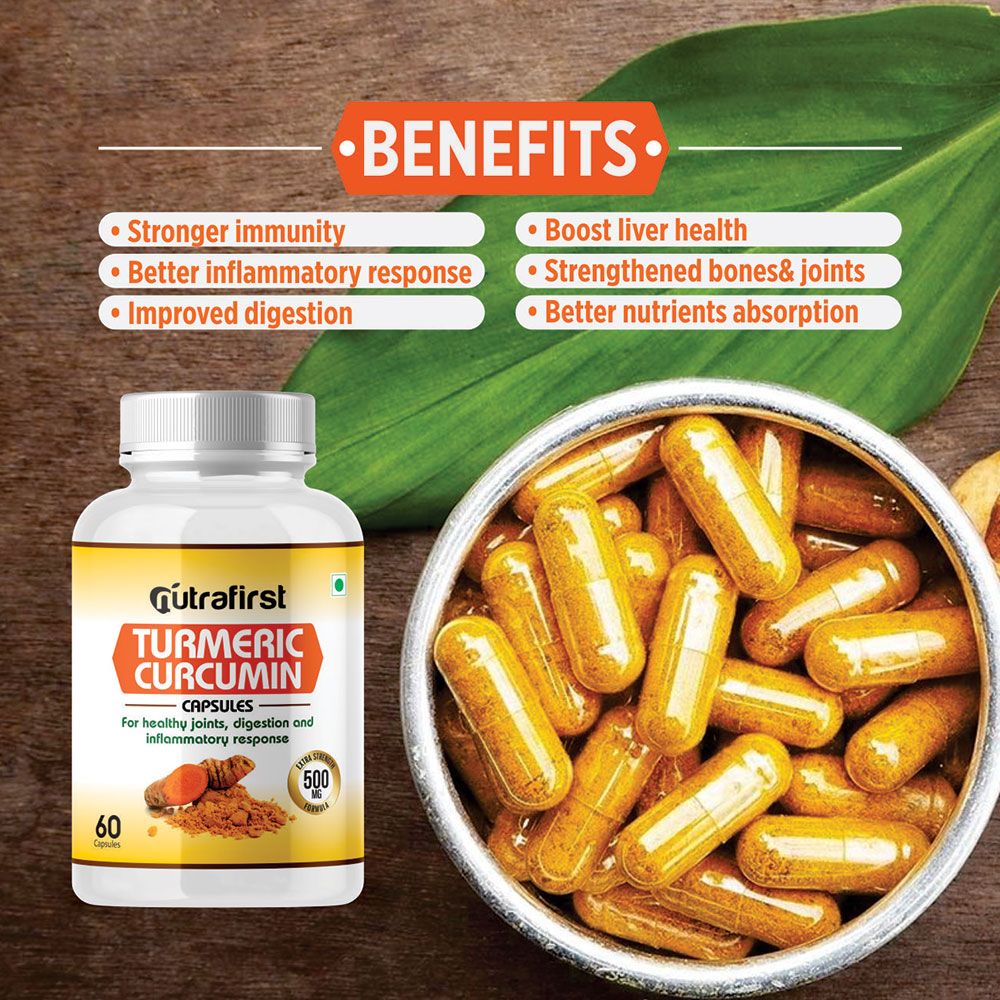 Nutrafirst Turmeric Curcumin Capsules 500mg for Skin and Joint Pain – 60 Capsules
