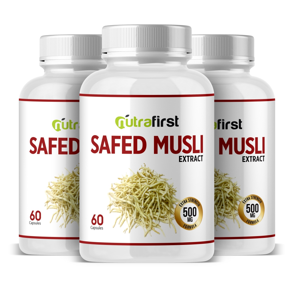 Safed Musli Capsules (100% Pure & Organic) 500mg – 3 Bottles Pack