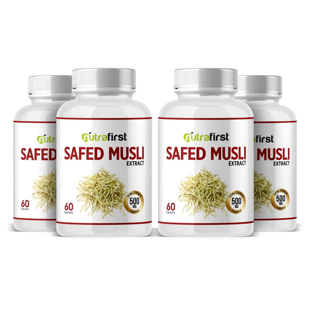 Safed Musli Capsules (100% Pure & Organic) 500mg – 4 Bottles Pack