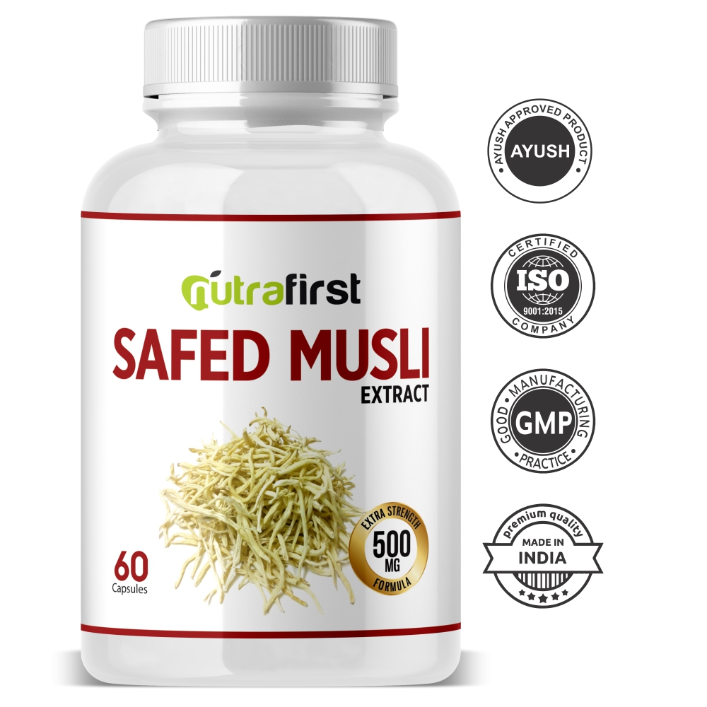 Safed Musli Capsules (100% Pure & Organic) 500mg – 3 Bottles Pack