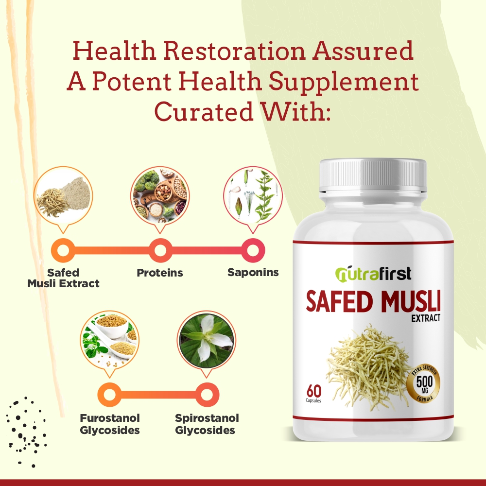 Nutrafirst Safed Musli Extract Capsules 100% Natural – 60 Capsules