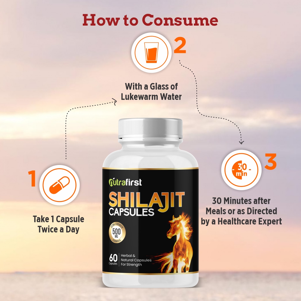 Nutrafirst Shilajit Extract 500mg for Vigour, Stamina and Power – 60 Capsules