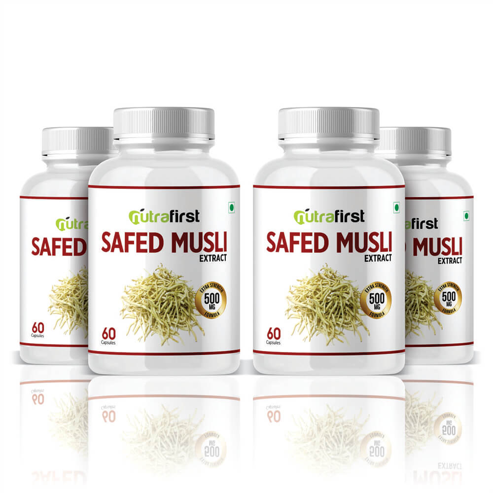 Safed Musli Capsules (100% Pure & Organic) 500mg – 4 Bottles Pack