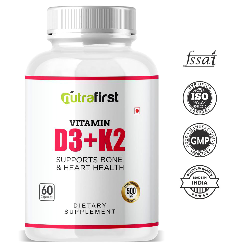 Nutrafirst Vitamin D3+K2 Capsules to Support Bone & Heart Health – 60 Capsules