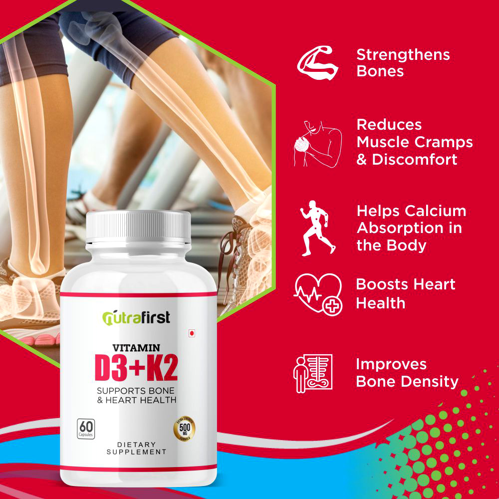 Nutrafirst Vitamin D3+K2 Capsules to Support Bone & Heart Health – 60 Capsules