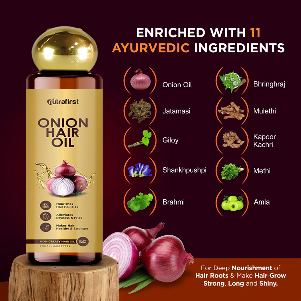 Nutrafirst Onion Hair Oil with Brahmi, Bhringraj, Amla – 100ml