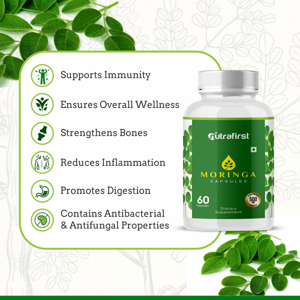 Nutrafirst Moringa Leaf Extract Capsules to Boost Immunity, Improve Bone Health and Digestion 500mg – 60 Capsules