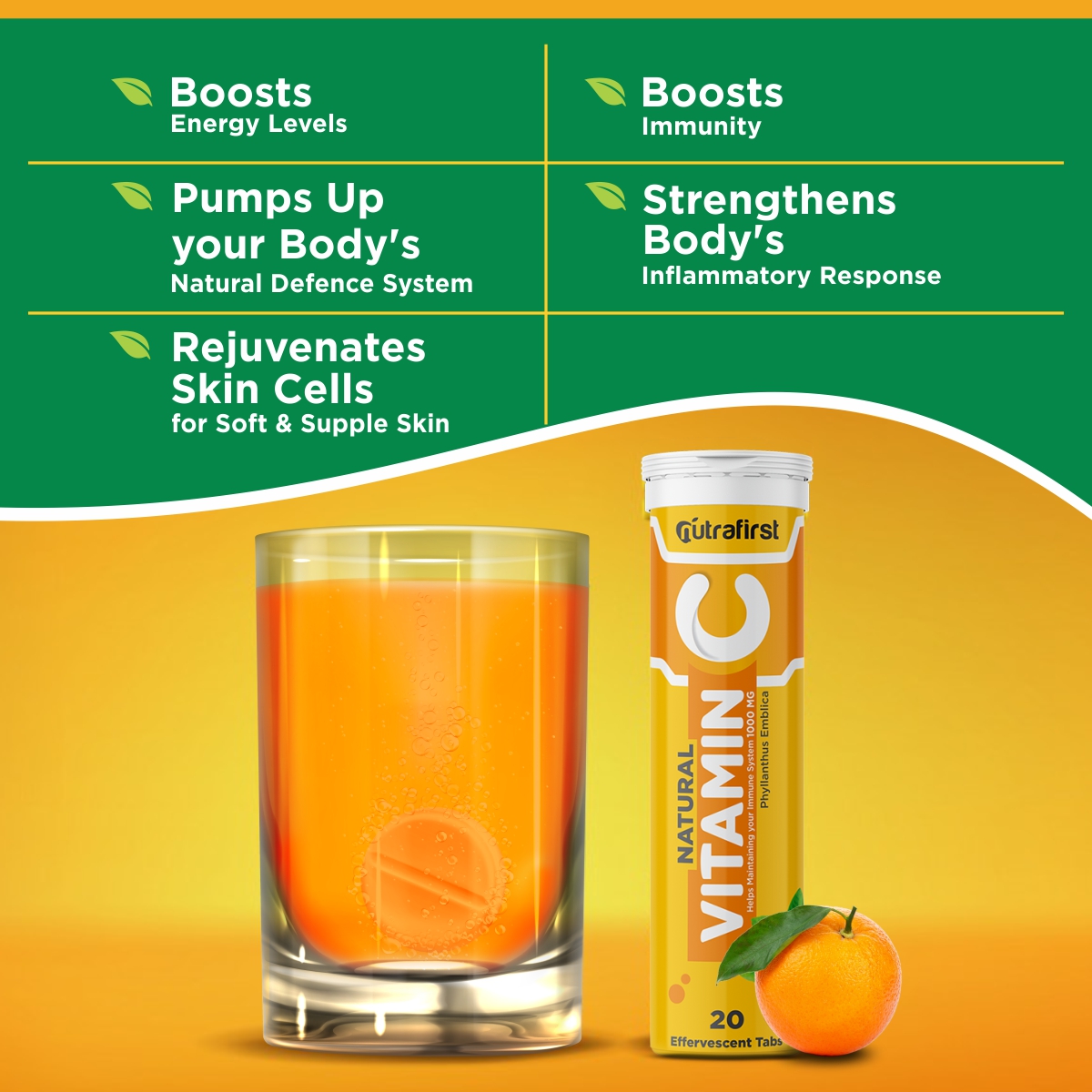Nutrafirst Vitamin C & Zinc to Boost Energy and Immunity – 20 Effervescent Tablets